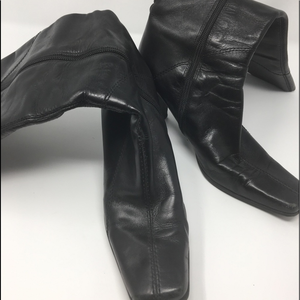Nine West Women’s Black Leather Calf Heeled Boot